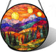 DASTOLL Stained Glass Window Hanging, Sunset Abstract Sun Catchers Colorful Glass Panel Landscape Suncatcher Decor for Birthday for Women, Men, Wife, Aunt, and Mom 9.8 in