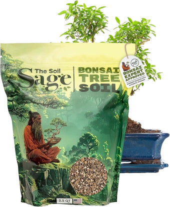 The Soil Sage 2.5qts Premium Bonsai Mix - U.S.A. Made Ready to Use - Akadama, Pumice, Lava Rock, Fine Pine Bark - Large Bag for All Bonsai Tree - High Drainage Potting, Repotting