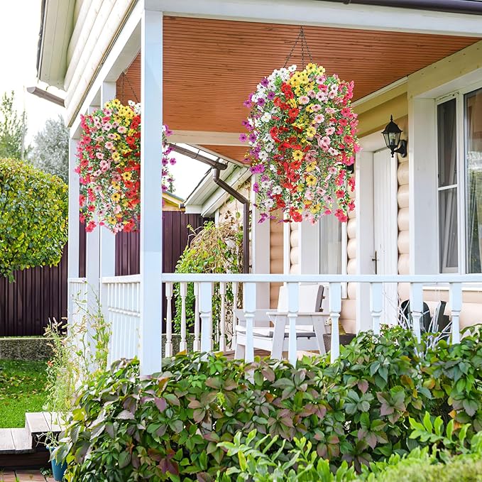 Playieer Artificial Hanging Flowers for Outdoors Faux Plants for Spring Summer Decoration,6 Bundles UV Resistant Realistic Silk Flowers Indoor Outside Garden Porch Patio Balcony Yard Farmhouse