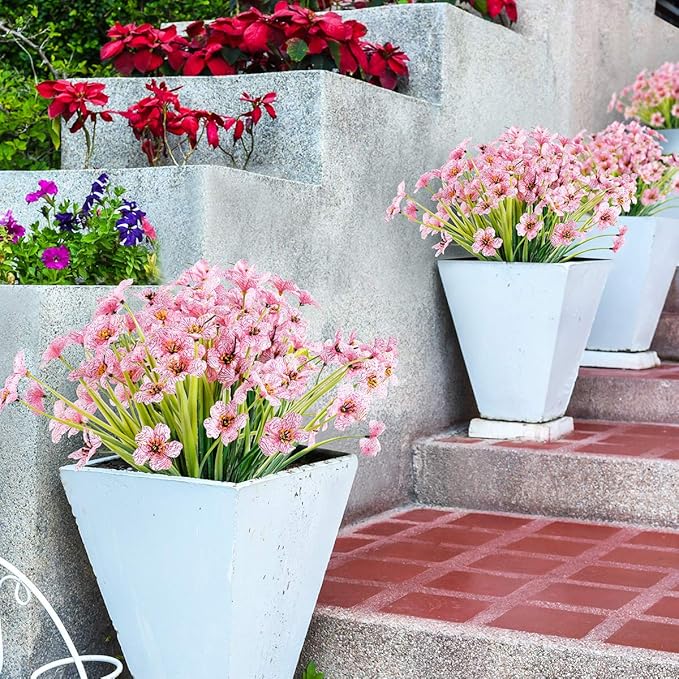 JEMONG 12 Bundles Artificial Flowers Outdoor UV Resistant Fake Flowers No Fade Faux Plastic Plants Garden Porch Window Box Decorating (Pink)