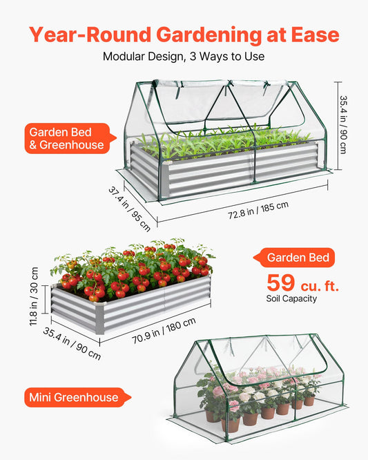 VEVOR 6x3x1FT Metal Raised Garden Bed with Greenhouse Cover, Outdoor Galvanized Planter Raised Beds for Gardening for Vegetables Flowers and Fruit