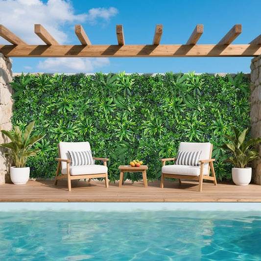 Yangrass Grass Wall Panels Set of 6, Artificial Hedge Panels Greenery Wall, UV Protected Faux Grass Backdrop Privacy Fence Screen, Greenery Wall for Outdoor Indoor Garden Birthday Wedding Decor