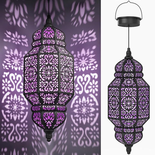 18 Inch High Large Hanging Solar Lights Outdoor Garden Decor, Decorative Waterproof Plastic Moroccan Solar Lantern Lamp, Outside Decorations for Patio Yard Porch Decor, Gardening Gifts for Women Mom