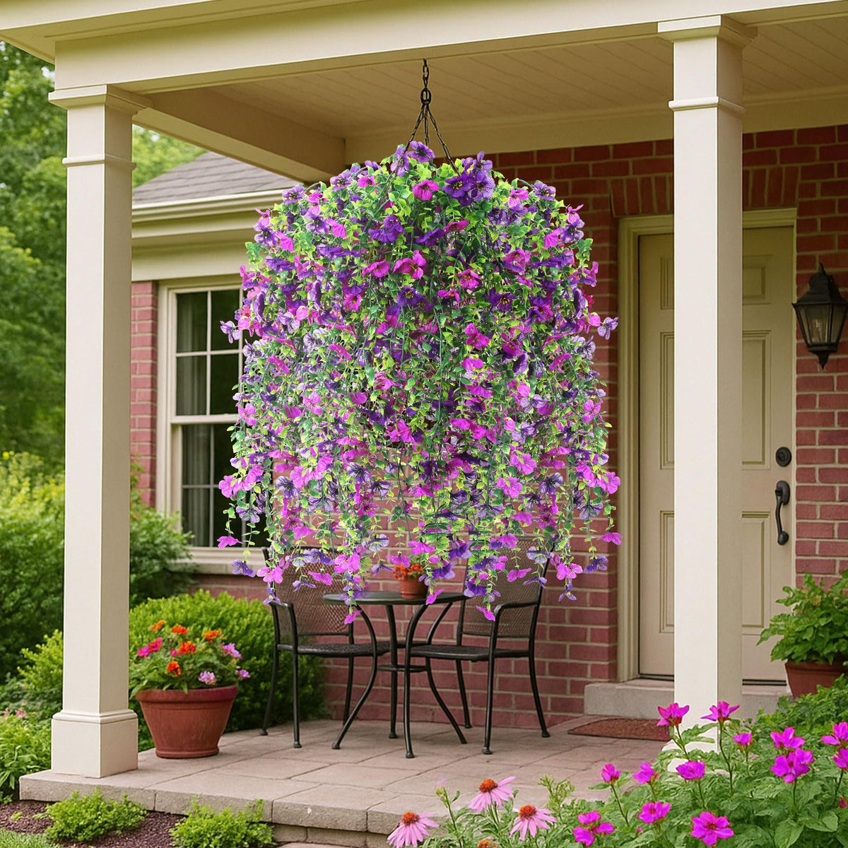 FineCheer 6 Pcs Fall Artificial Hanging Flowers Outdoor, Purple