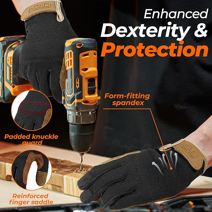 HANDLANDY Work Gloves for Men & Women, Utility Mechanic Working Gloves Touch Screen, Flexible Yard Work Gloves