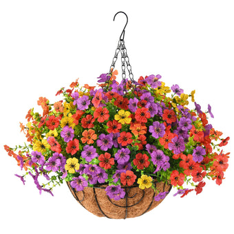 Artificial Hanging Flowers Basket for Outdoor, UV Resistant Plants Daisy