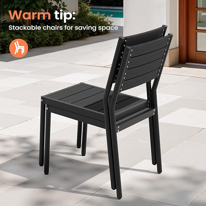 Pellebant Stackable Outdoor Dining Chairs Set of 6, Aluminum Patio Chairs with Armless, All-Weather for Garden, Lawn, Deck, Porch and Yard, Black