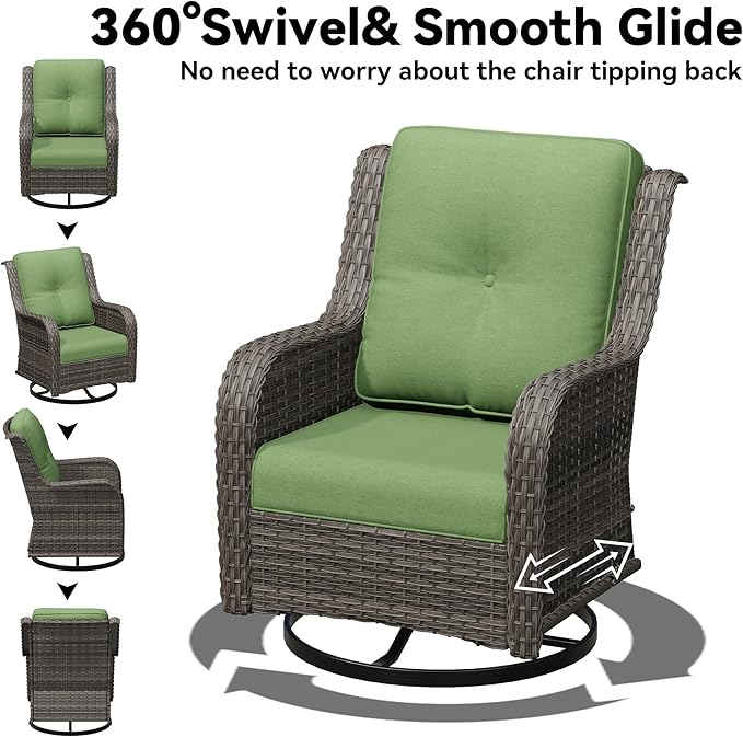 3 Piece Outdoor Wicker Patio Furniture Set, Swivel Rocker Patio Chairs Set with Thickened Olefin Cushions, High Back and Deep Seating, Hand-Woven PE Rattan for Porch, Deck