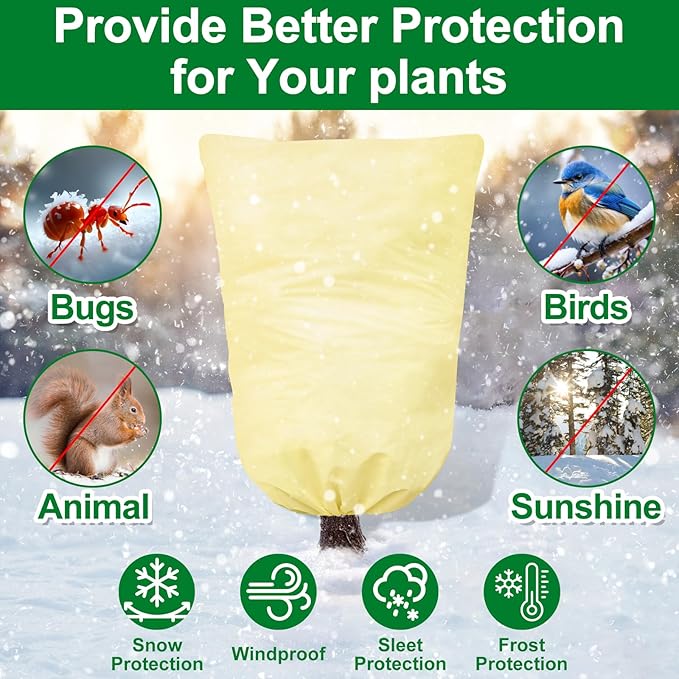 TRIITECH 2 Packs Plant Covers for Winter 120x180cm, Shrub Covers for Winter, Plant Cover Freeze Protection, Cold Frost Protection Cover with Zipper Drawstring(80gsm)