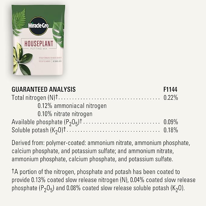 Miracle-Gro Houseplant Potting Mix: Fertilized, Perlite Soil for Indoor Gardening, Designed to Be Less Prone to Gnats, 4 qt.