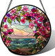 AMDERVEN Stained Glass Window Hanging, Purple Flower Landscape Wreath Sun Catcher for Door Home Decor Plants Suncatcher Christmas Mother's Day Birthday Gifts for Women Men Mom Nana 11.8 in