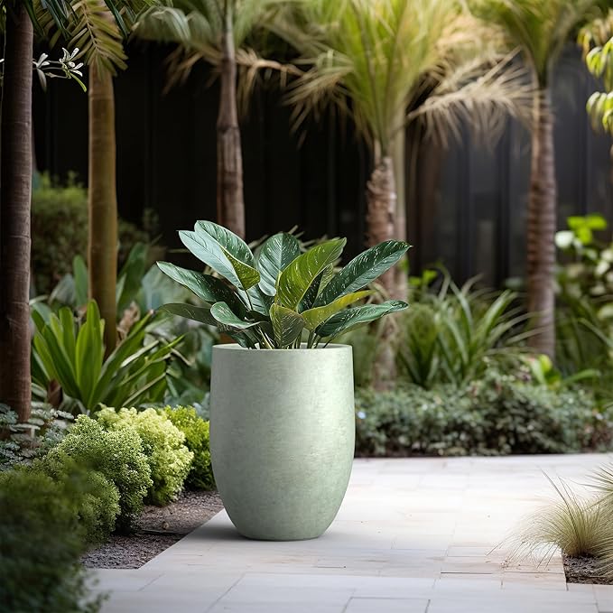 Kante 21.7" H Mint Green Tall Planter, Large Outdoor Indoor Decorative Pot with Drainage Hole and Rubber Plug, Modern Round Style for Home and Garden
