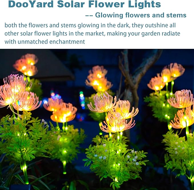 DooYard Solar Garden Lights, Solar Flowers Lights with Glowing Flowers & Stems, Upgraded Solar Panel, Outdoor Lights for Garden Decoration,Yard Decor and Gift for Mother (2 Pack)