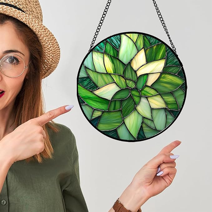Stained Glass Window Hanging - Ireland Green Suncatcher for Doors Garden Patio Sun Catchers Decor Mother's St. Patrick's Day Birthday for Women Men Mom Nana Friend 6.3 in