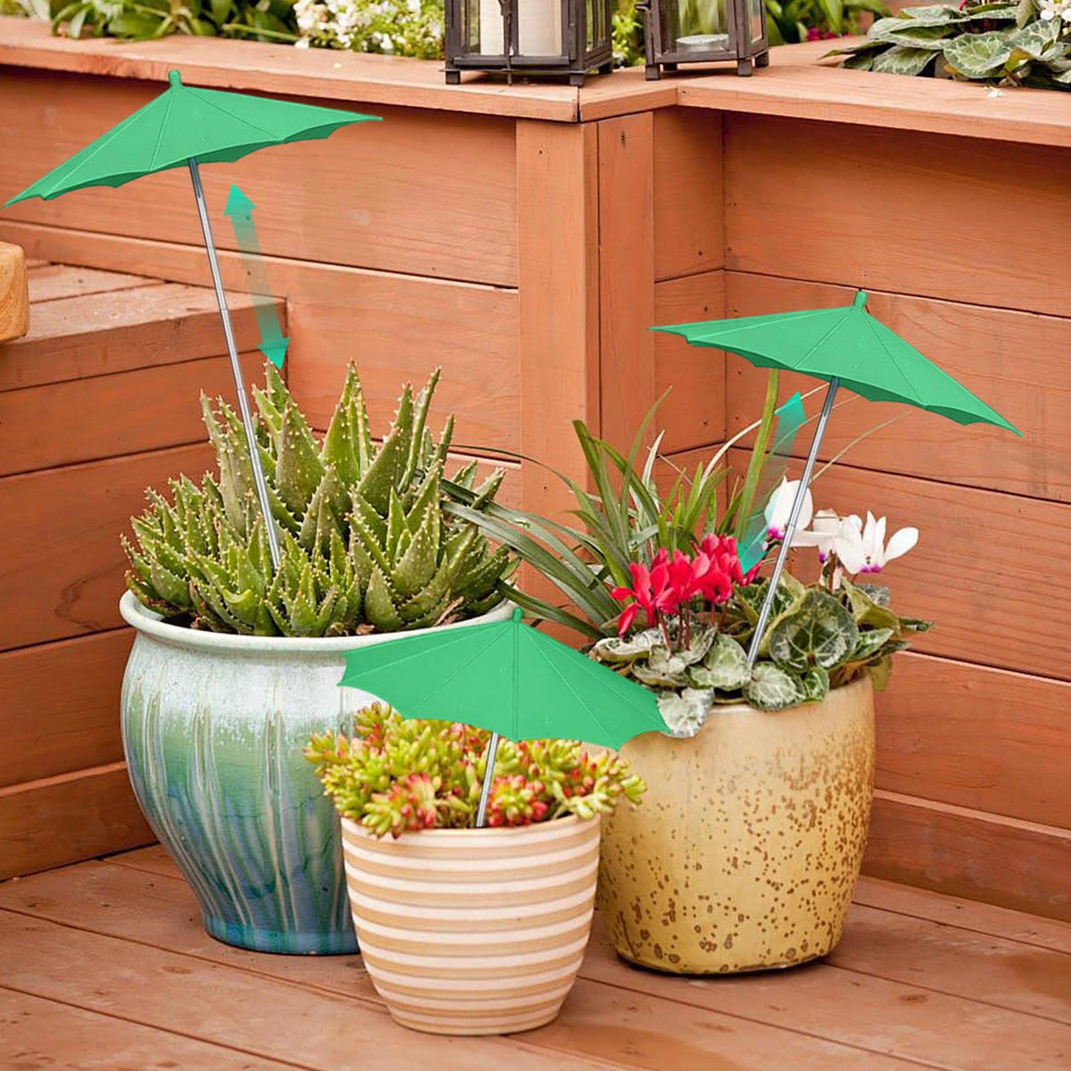 2pcs Mini Umbrella for Potted Plant - 10-23in, Small Plant Umbrellas for Pots, Small Plants Sun Shade Umbrellas for Gardens, Patio & Succulents, Block 70 Sunlight & Stop Leaf Burn Overheating (Green_1)