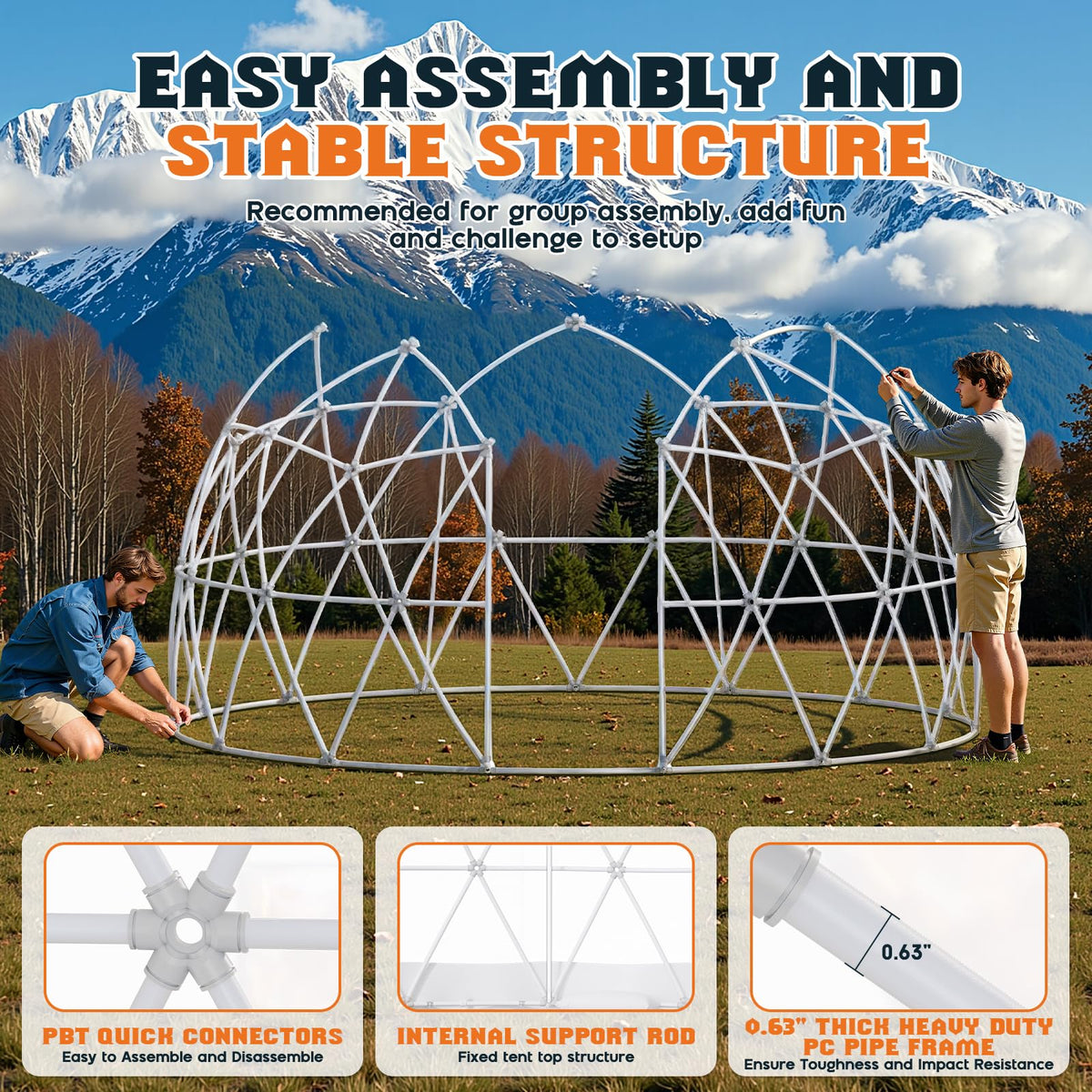 YUMPIE 15 FT Garden Dome Greenhouse, PVC Transparent Cover, Quick Connect Plug Installation, Waterproof Pop-up Green House, 6-10 Person Bubble Tent for Patio, Backyard, Party, Wedding