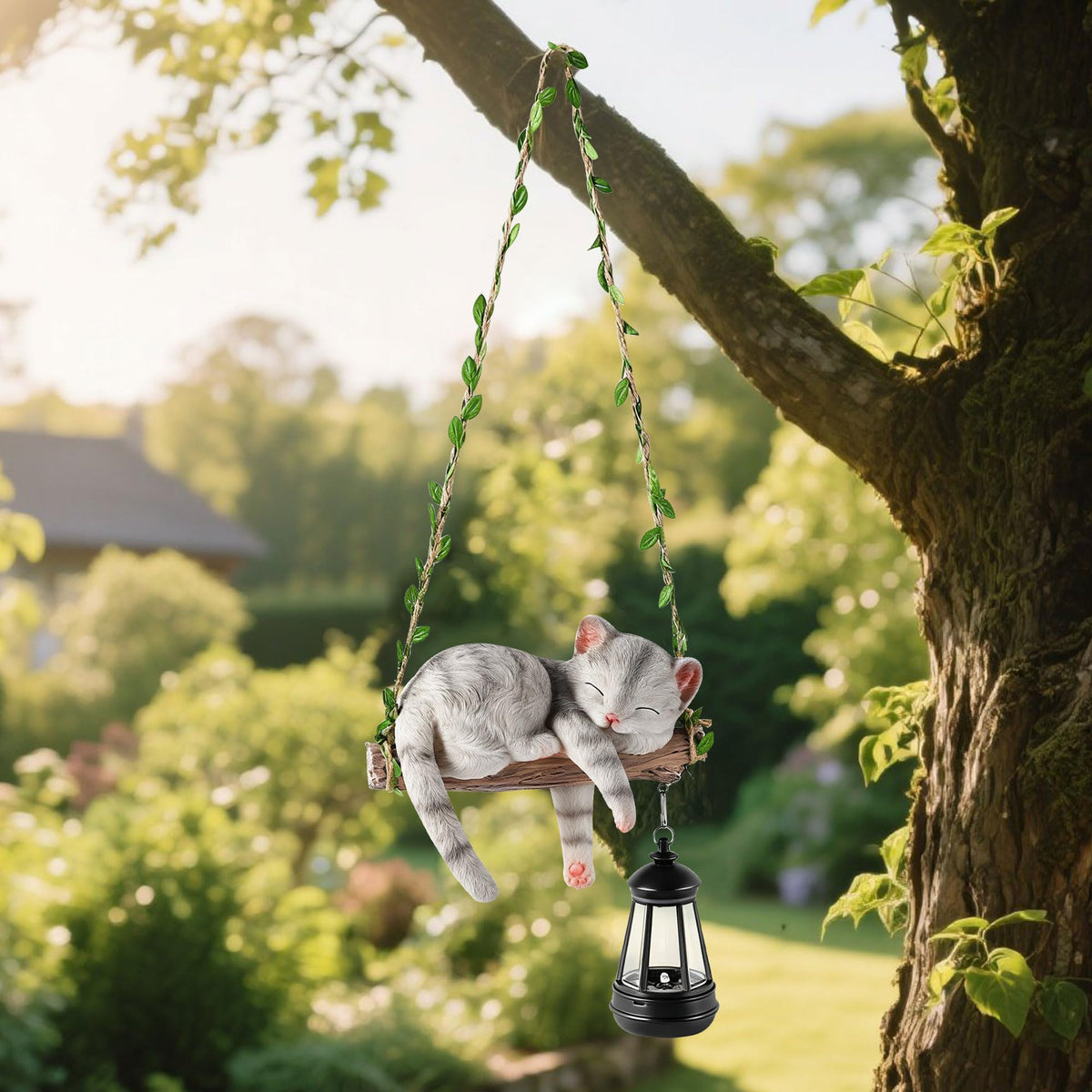 ZaaYee Solar Lighted Garden Outdoor Statue, Hanging Swing Lying Style