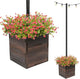 Large Decorative Wooden Planter w/ Universal Pole Support for String Light Poles, Umbrellas, Bird Feeders. Solid Wood Outdoor Garden Patio Box For Plants(Does not include Pole), 14"x14"x14", Brown