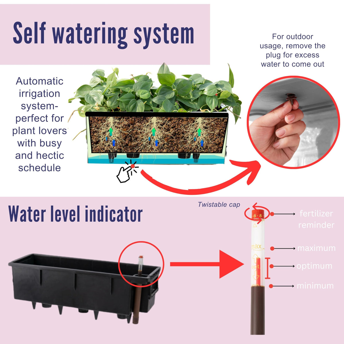 LaLaGreen Railing Planter Box (20 Inch, 4 Pack) White Rectangular Window Flower Boxes with Bracket, Self Watering System Hanging Planter Box for Outdoor Plant Pots Container Deck Rail Fence Balcony