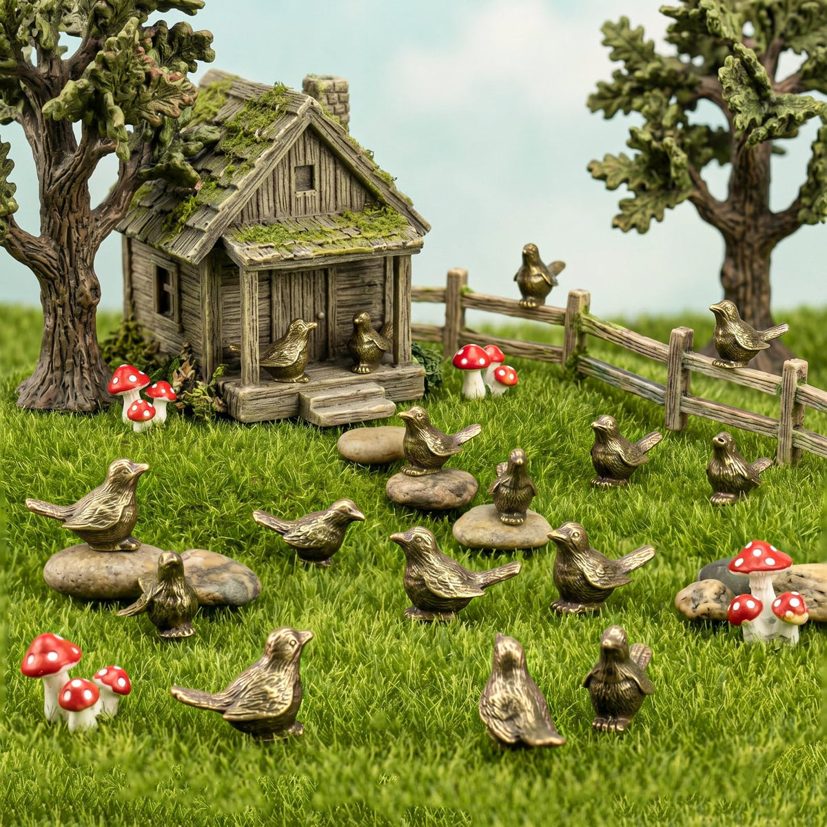 Civaner 50 Pcs Mini Brass Color Figurines Small Sparrow Statue,Basic Styles