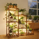 Bamworld Plant Stand with Grow Light Plant Shelf for Mutiple Pots 3 Tiers Ladder Plant Holder for Living Room Patio Boho Home Decor for Gardening Warm Light