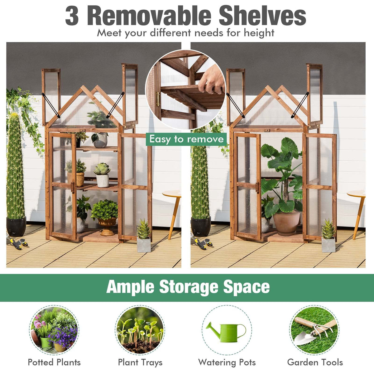 GRAFFY Wooden Cold Frame Greenhouse with 3 Removable Shelves for Outdoor