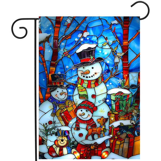 DZGlobal Stained Glass Snowman Garden Flag Merry Christmas Flag Hello Winter Yard Flag Happy Holidays Flag for Outside Welcome New Year Outdoor Flag 12x18 Double Sided, wintersnowman