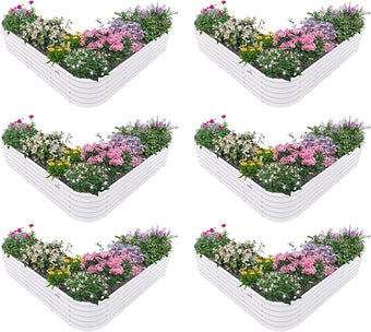 A ANLEOLIFE 6 Set Heart-Shaped Galvanized Raised Garden Beds Outdoor,81x81x18in Large Metal Planter Box for Planting Vegetables Flowers Herb, Anti-Rust & Easy-Setup, Antique White