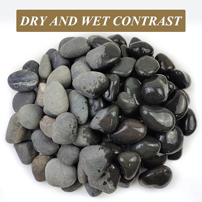 FANTIAN 10 Pounds Black River Rocks, 2-3 Inch Black Stones Pebbles for Plants, Landscaping, Garden, Aquarium, Backyard and Indoor Water Fountains