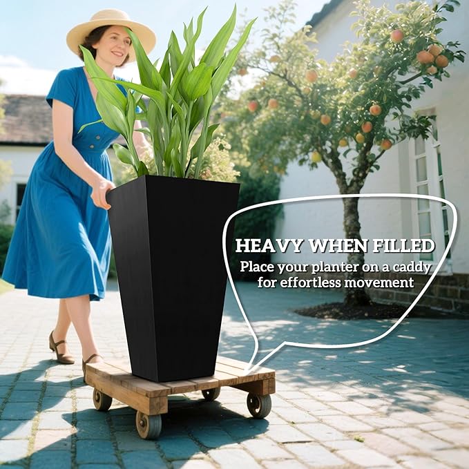 Outsunny Tall Planters for Outdoor Plants Set of 3, 28 in Taper Planters with Drainage Holes, Indoor Grande Plant Pots, Front Porch Decor (Black)