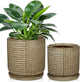 Oairse Ceramic Pots for Indoor Plants, 6.1 +4.9 inch Pots for Plants Set of 2 Brown Plant Pots with Drainage Holes and Saucers Texture Ceramic Planters Indoor Outdoor Flower Pot for Succulent