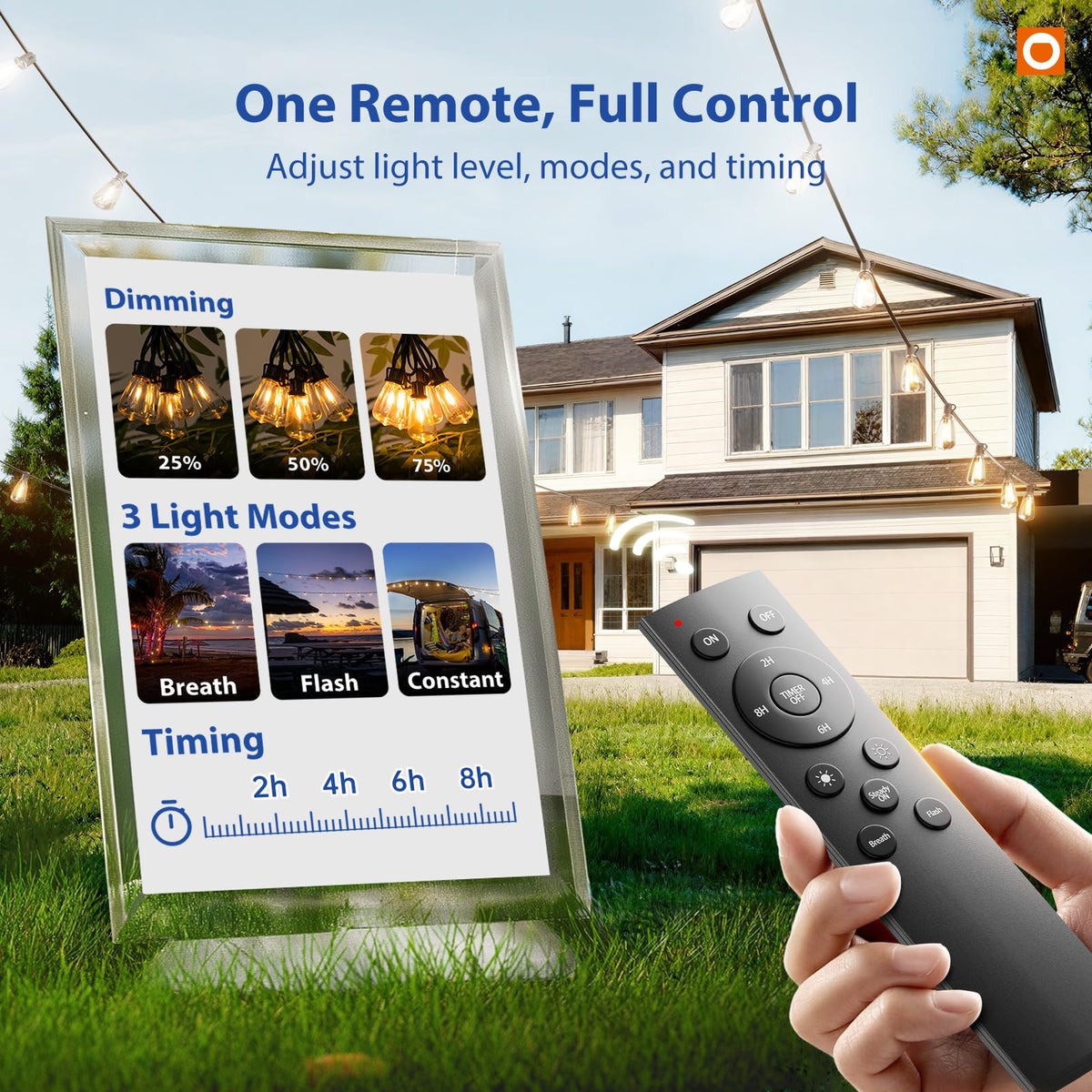 addlon 50FT Outdoor String Lights ST38 LED with Remote Waterproof Dimmable