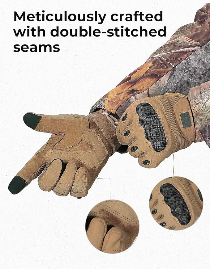 KEMIMOTO Tactical Gloves for Men, Touchscreen Motorcycle Gloves with Hard Shell & Palm Padding for Sports Motorcycle Cycling Tactical Airsoft Paintball Hunting Hiking Camping Climbing