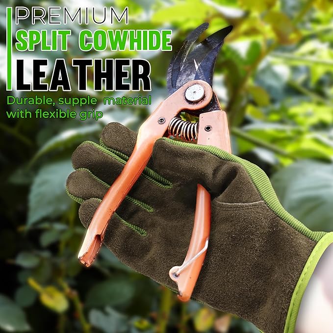 HANDLANDY Men Leather Gardening Gloves, Utility Work Gloves for Mechanics, Construction, Driver