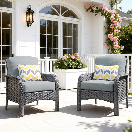 ORMONO 2 Pieces Patio Furniture Set, Two Single Chair Outdoor Furniture, All-Weather Rattan Wicker High Back Conversation Set of 2 for Small Space Porch, Backyard, Balcony, Dark Grey