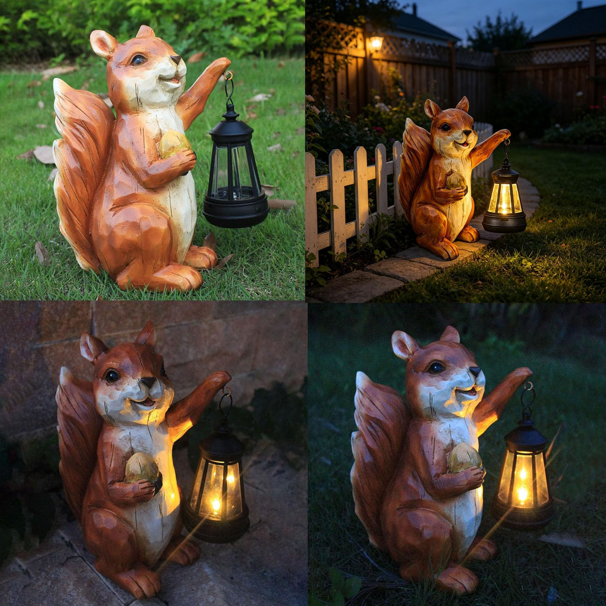 Solar Squirrel Garden Statue, Resin Solar Light Figurine Outdoor Decor