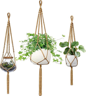 IDEEEPAN Macrame Plant Hanger - Fits 4 to 13 inches Pots for Indoor Outdoor, 34"/41"/46" 3 Sizes Set, Brown (POTS NOT Included)