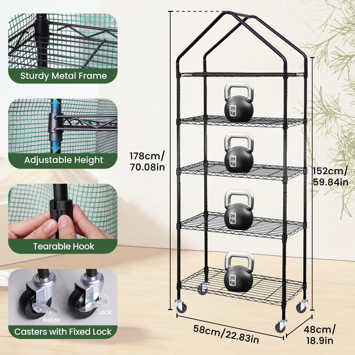 DazSpirit 4-Tier Mini Indoor Greenhouse with Grow Light, 70 x 23 x 19 in
