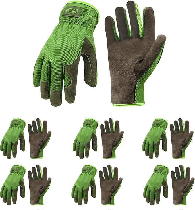 HANDLANDY Men Leather Gardening Gloves, Utility Work Gloves for Mechanics, Construction, Driver