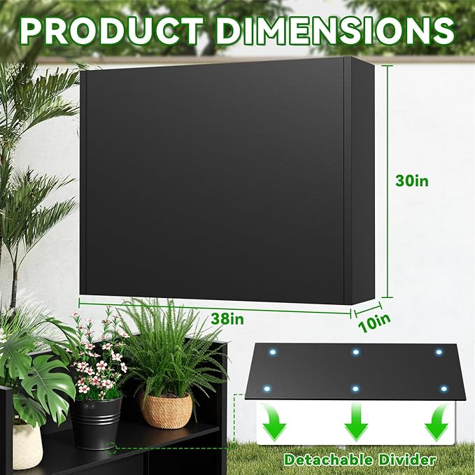 NUWJBYE Tall Metal Planter Box, 38" L x 10" W x 30" H Large Outdoor Planters with Drainage & Adjustable Shelf, Heavy Duty Steel Rectangular Planter for Patio, Balcony, Indoor(Black)