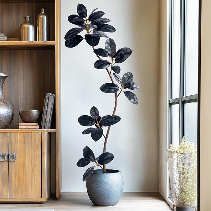 6ft Artificial Rubber Tree Faux Plants Indoor Faux Floor Artificial Trees Indoor,Fake Plant Fake Tropical Plants,Large Floor,Real Touch Rubber Tree for Home Decor