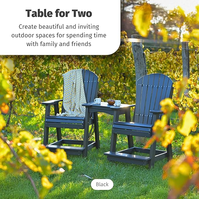 LuxCraft Poly Tete-a-Tete Patio Table and Counter Height Balcony Chairs with Umbrella Hole, Weatherproof Outdoor Patio Furniture Set for Outside - Amish Made in USA (Weatherwood & Chestnut Brown)