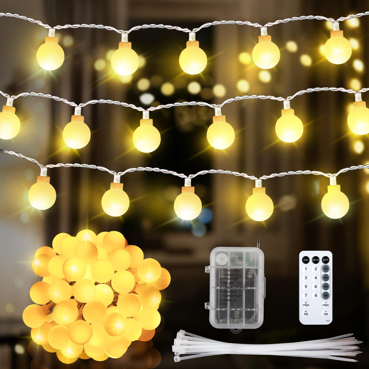 Enhon 50 LED Battery Operated Globe String Lights, with Timer, 8 Modes