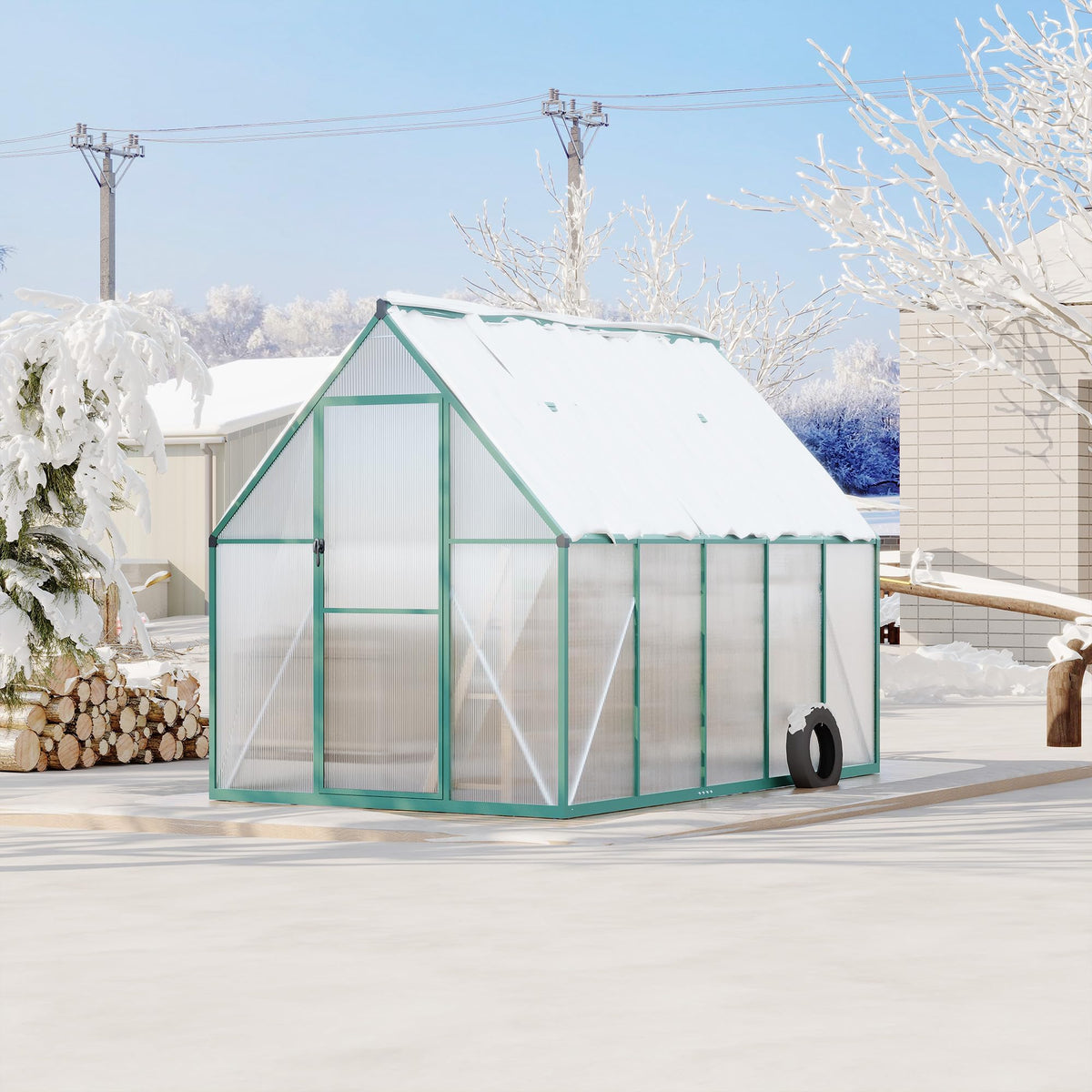 6x9 ft Outdoor Walk-in Greenhouse Aluminum Frame Polycarbonate Panel