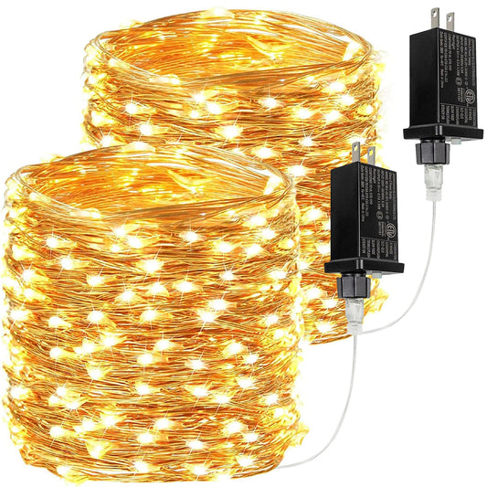 2Pack 132FT 400 LED Fairy Lights Plug in, 8 Modes Twinkle Lights Warm White