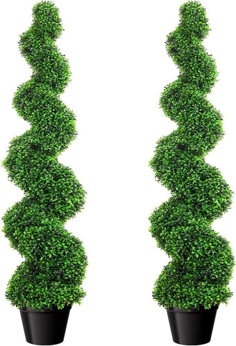3ft Spiral Boxwood Topiary Trees Artificial Outdoor Set of 2, 36 Inch Faux Greenery for Front Porch, Garden Entryway, Artificial Plants Outdoor for Home Decor