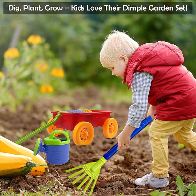 Dimple Garden Wagon & Tools Toy Set Premium 15 Pcs Kids Gardening Tools & Wagon Toy Set - Sturdy & Durable - Top Yd, Beach, Sand, Garden Play Set - Great for Kids & Toddlers