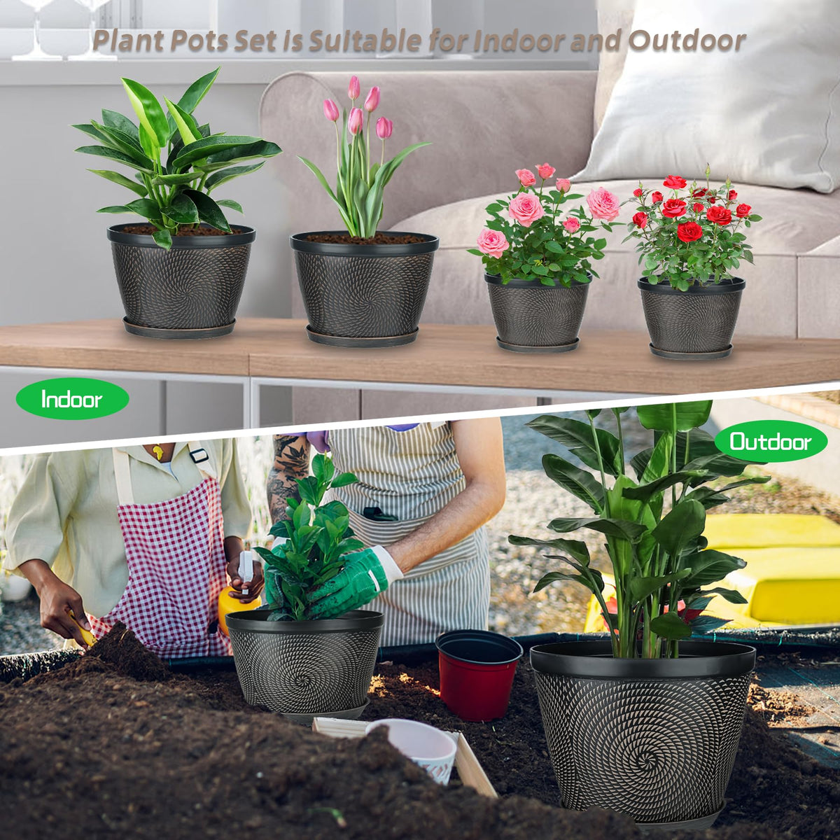 Quarut 4 Pack 6 Inch Flower Pots Planters for Outdoor Indoor