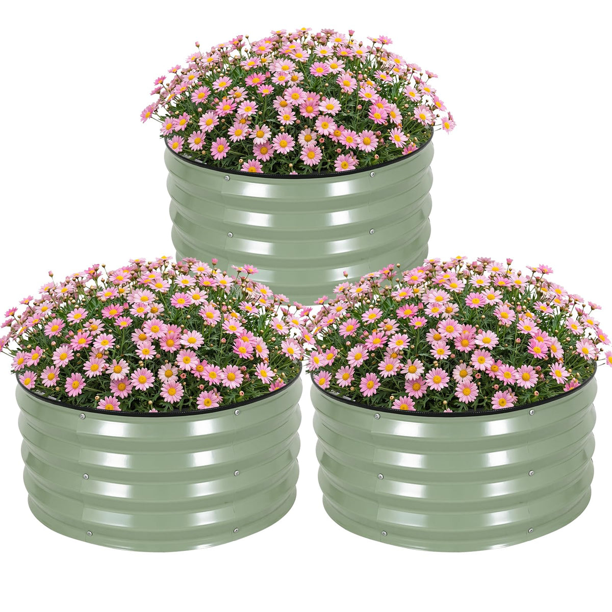 TECANA 3-Pack Round Raised Garden Bed Outdoor 2x2x1ft Planter Box, PeaGreen