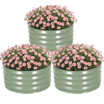TECANA 3-Pack Round Raised Garden Bed Outdoor 2x2x1ft Planter Box, PeaGreen
